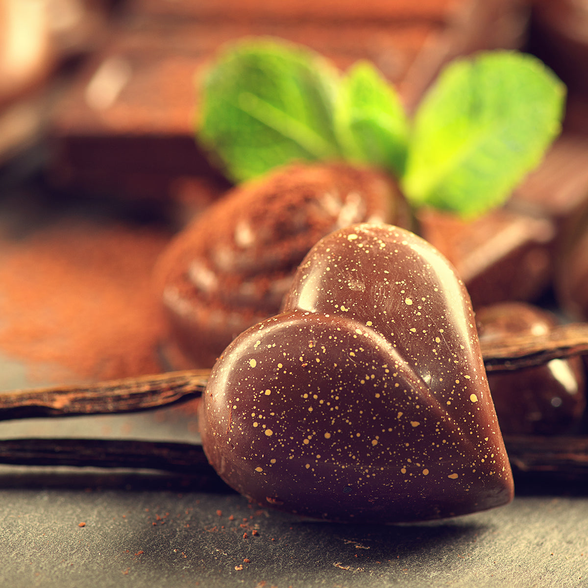Gold-Speckled Solid Chocolate Bites ~ 4 oz in heart-shaped box